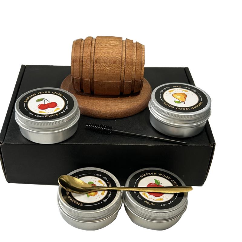 Cocktail Smoker Kit with Apple Cherry Oak Pecan Wood Chips Whiskey Wooden Smoked Wood Hood Smoker for Bar Drinks Kitchen Tools