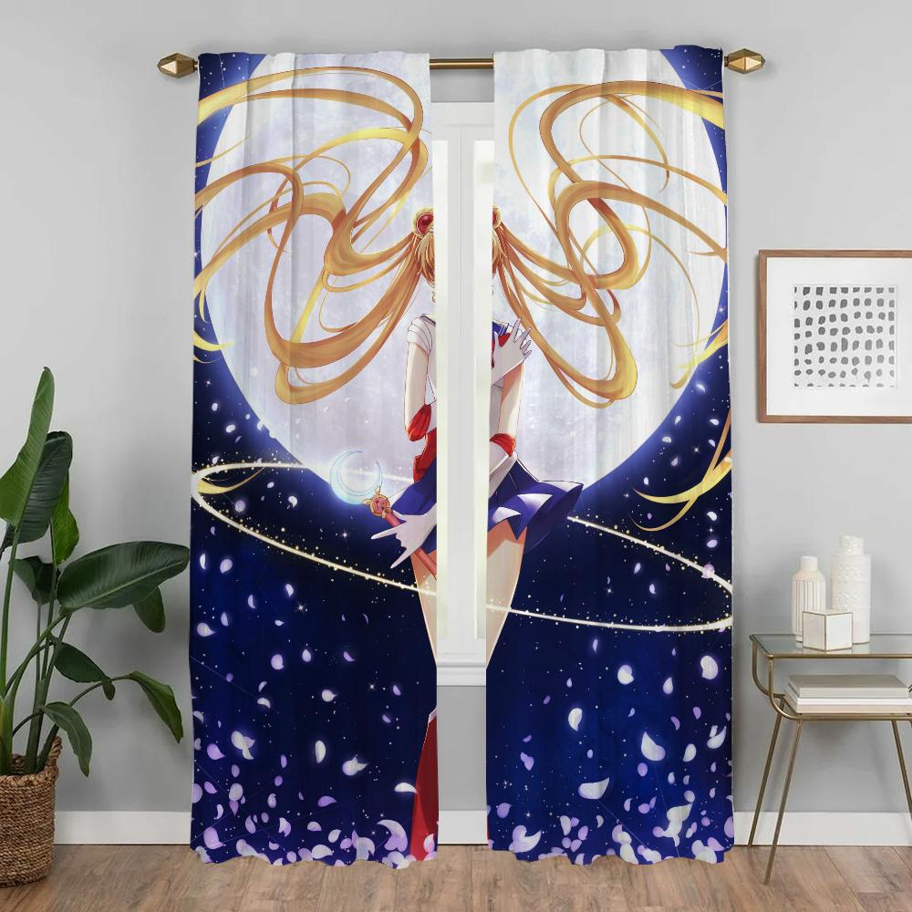 SailorS Moon Home Interior Curtains 2 Pieces Elegant Room Curtains for Camera Halloween Decoration Window Curtain Partition