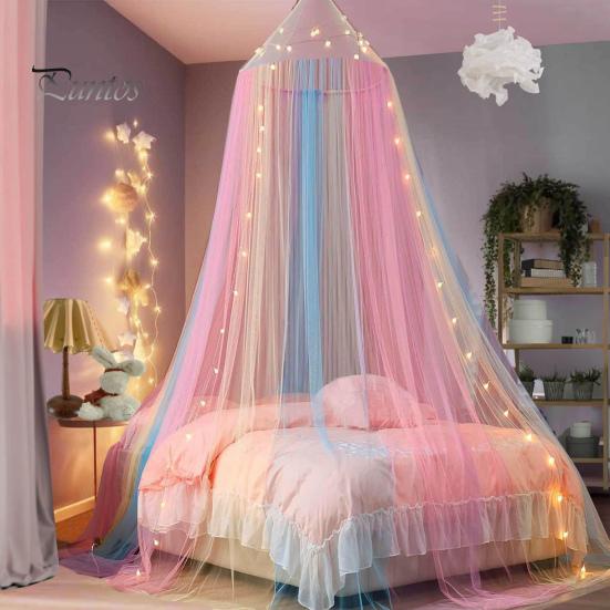 Sleep Protection Net Single Door Mosquito Bed Canopy Rainbow Color Design Mesh Dreamy Breathable Easy to Install Fully Enclosed Anti-mosquito