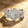 Luxury Creative European and American Silver Ring, Love-shaped Light Luxury Marriage Proposal Engagement Full Diamond Ring Twist Women's Jewelry