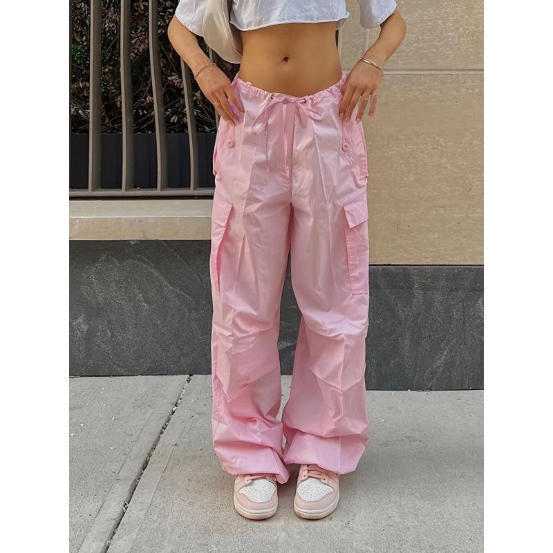Kadın Modası Bol Çok Cepli Fermuarlı Cep Kargo Pantolon Günlük Spor Bol Geniş Bacak Pantolon Yürüyüş İçin Kadın Athleisure