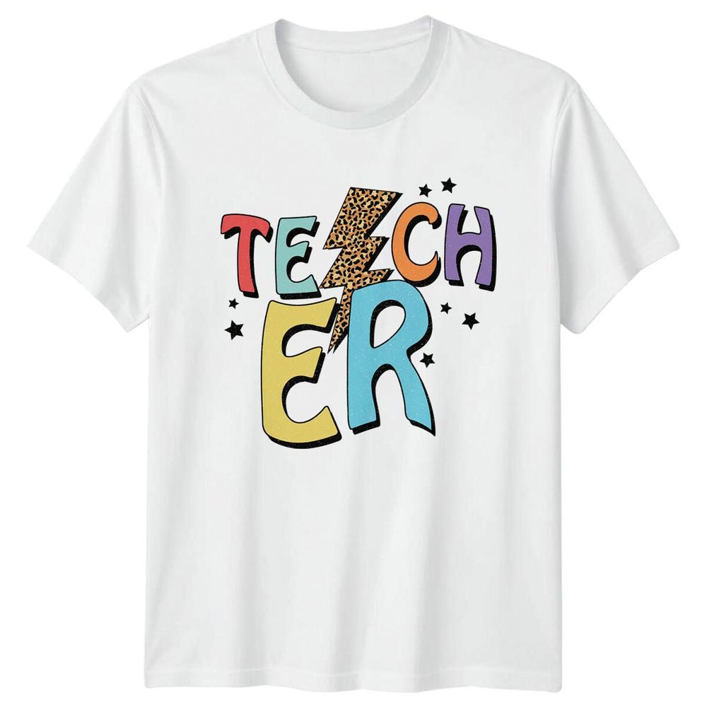 Teacher Leopard Bolt Graphic TShirt Retro Teacher TShirt a S