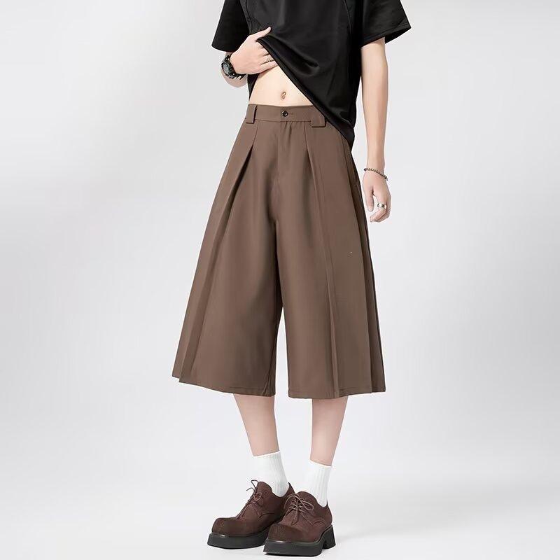 New Trend, Spring and Summer Casual Pants Men's Solid Color Simple Fashion High Waist Thin Wide Leg Suit Pants Lazy Ins