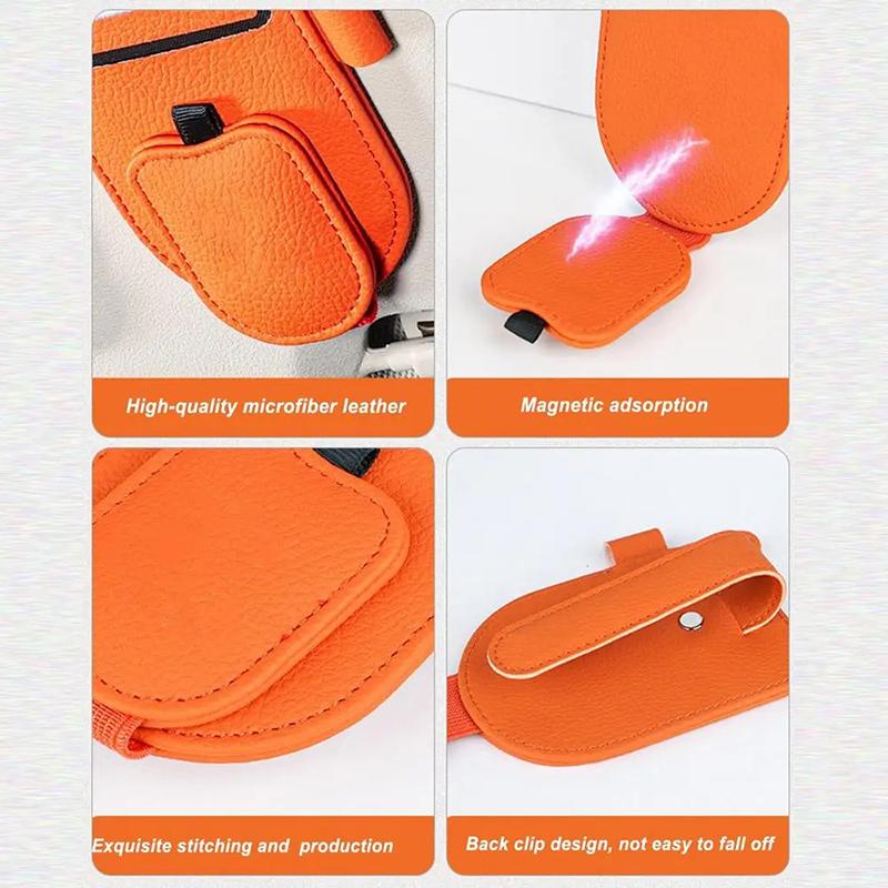 Car Sun Visor Glasses Holder Magnetic Eyeglasses Hanger Clip Luxury Leatherette Car Sunglasses Holder Mount Universal