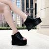 Fashion 14CM Genuine Leather Sandals Women Fashion  Thick High Heel Party Night Club Shoes Sexy Platform Sandals Ladies Slippers