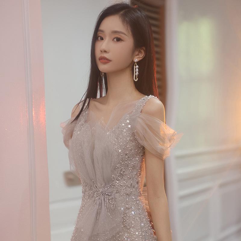Evening Dress 1011 Autumn and Summer New Banquet Temperament Heavy Industry Light Wedding Dress Engagement Dress Toast Clothes Host
