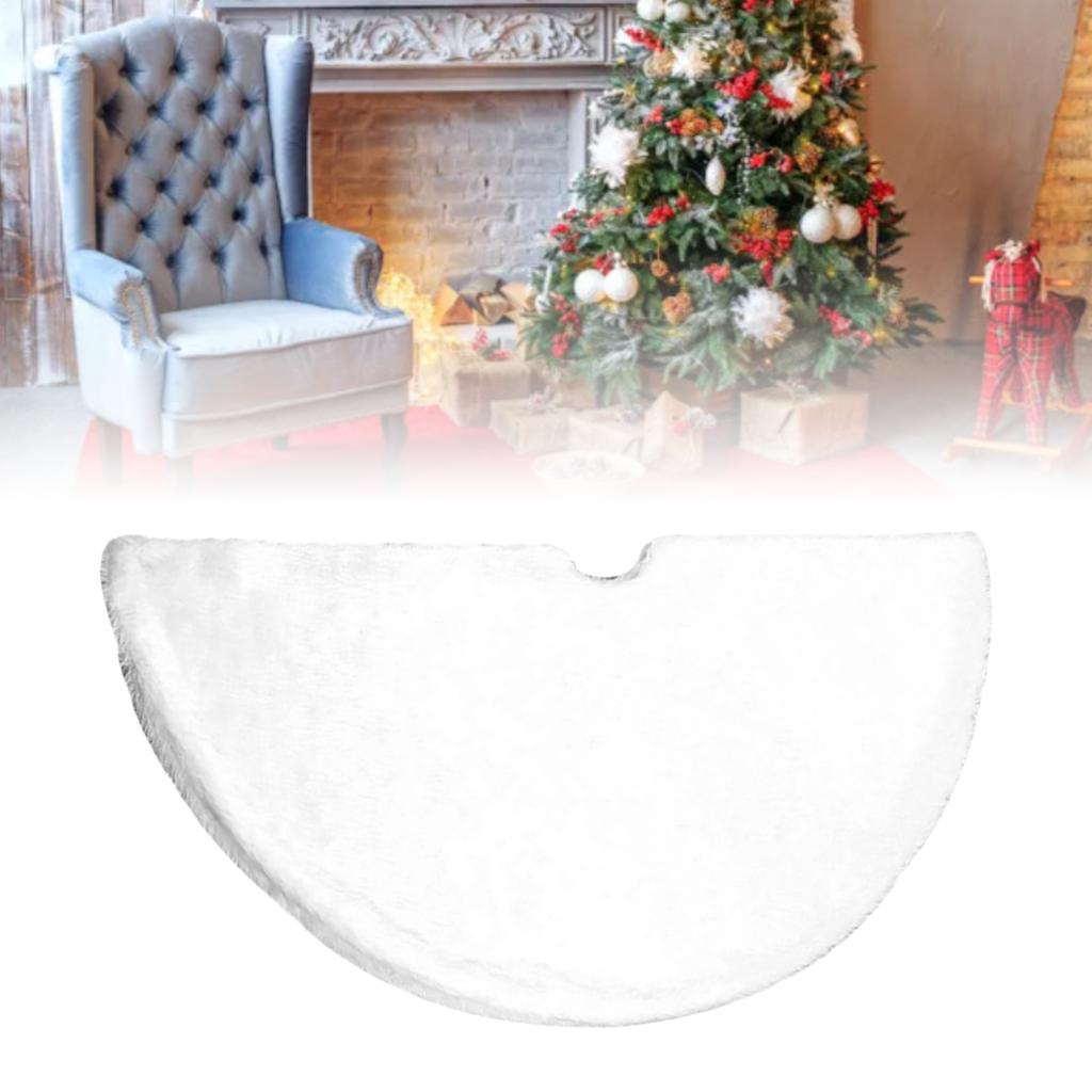 White Tree Skirt 140CM Plush Festival Tree Base Decoration for Family Gathering Holiday Party