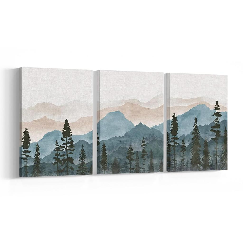 LAKELUUYAA Nordic Modern Abstract Blue Watercolor Canvas Art Posters, Set of 3 - Framed Landscape Art Panels for Living RoomBedroom, Stylish Interior