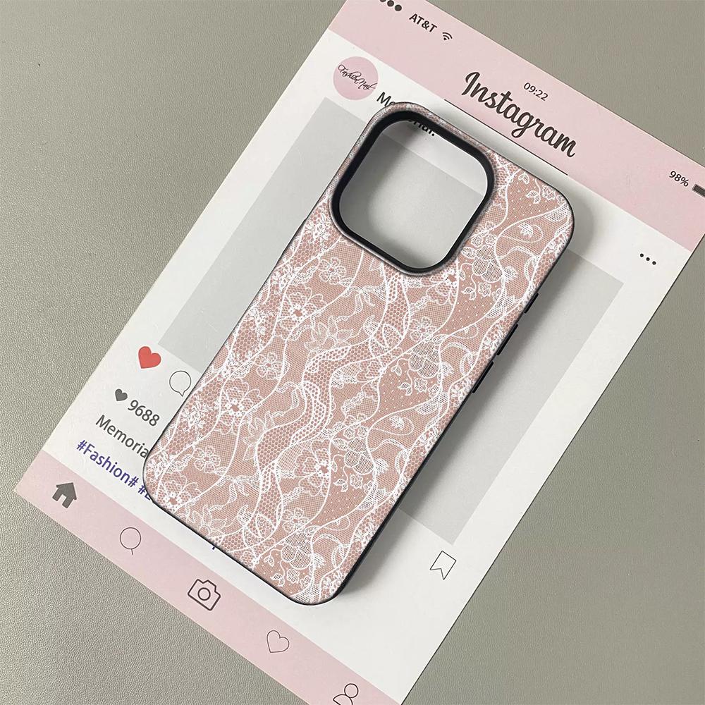 

Розовый Белый Кружевной Цветочный Чехол для Телефона для iPhone 17 16 15 14 13 12 11 Pro Max Кокетливая Эстетика Мягкий Защитный Чехол от Царапин For iPhone 11 Pro