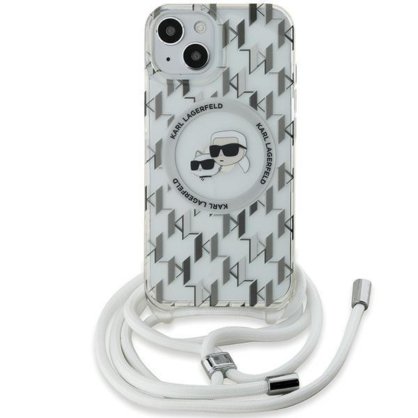 Karl Lagerfeld Klhmp15Shckcklct Iphone15 / 14 / 13 6.1 Transparent Hardcase Iml Crossbody Monogram Karl & Choupette Head Magsafe