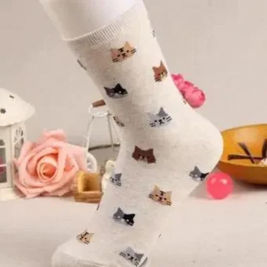 Neue Mehrfarbige Katze Druck Niedliche Damen Socken Kawaii Lange Socken Lässig Harajuku Streetwear Baumwolle Weiche Kniestrümpfe