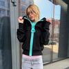 European and American wholesale contrasting colors, large zipper hooded sweater, simple and loose personality, men's and women's coats, cardigans and
