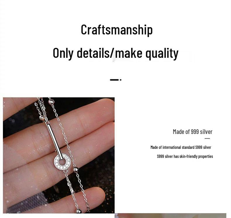 Women's 999 Sterling Silver Double Layer Luxury Bracelet - Summer Stacked Design