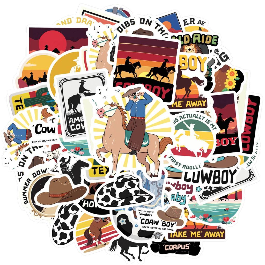 35pcs-50pcs Vintage Rodeo Stickers Cartoon Western PVC Sticker Stickers For Guitar Laptop Helmet Skateboard Suitcase DIY