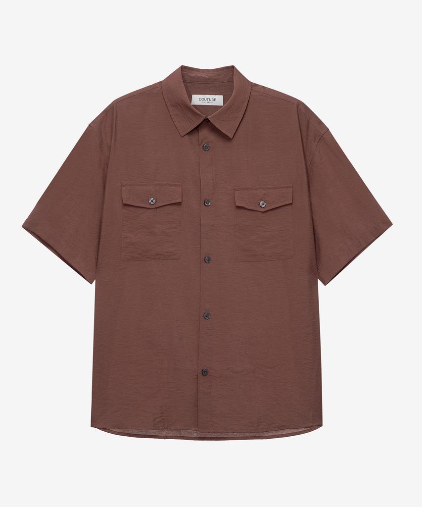 MINDBRIDGE [Couture] Pocket Oversized Brown Short Sleeve Shirt