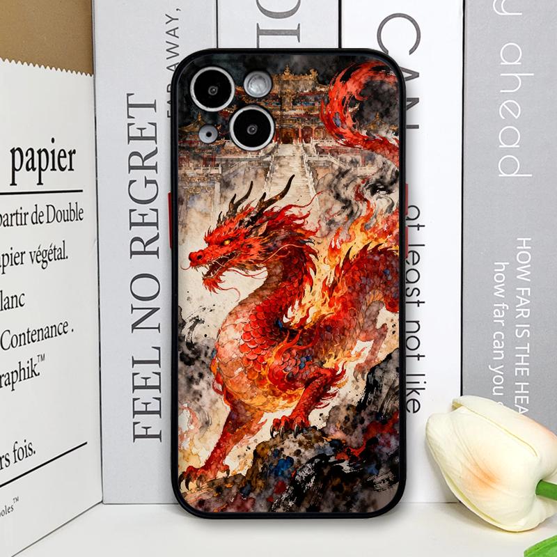 

Stylish Chinese Style Golden Dragon Printed Phone Case for iPhone 17 16 Pro Max 15 14 13 12 11 XS MAX X XR 7 8 Plus Hard Covers iPhone17 Pro Max