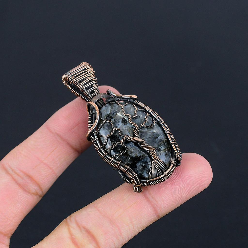 Larvikite Pendant, 999 Copper Wire Wrapped Pendant Gemstone Jewelry, Handmade Pendant Amazing Jewelry, Gift For Her