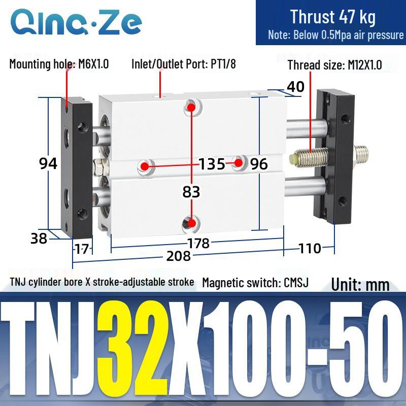 Regulowany skok Dwosiowy cylinder pneumatyczny dwururkowy TNJ TNJ10/16/20/25/32-30-100
