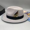 2023 Sombrero Fedora de Lana Sintética para Hombre Mujer Ala Ancha Accesorios de Lazo Pluma Otoño Invierno Caballero Sombrero Panamá Jazz