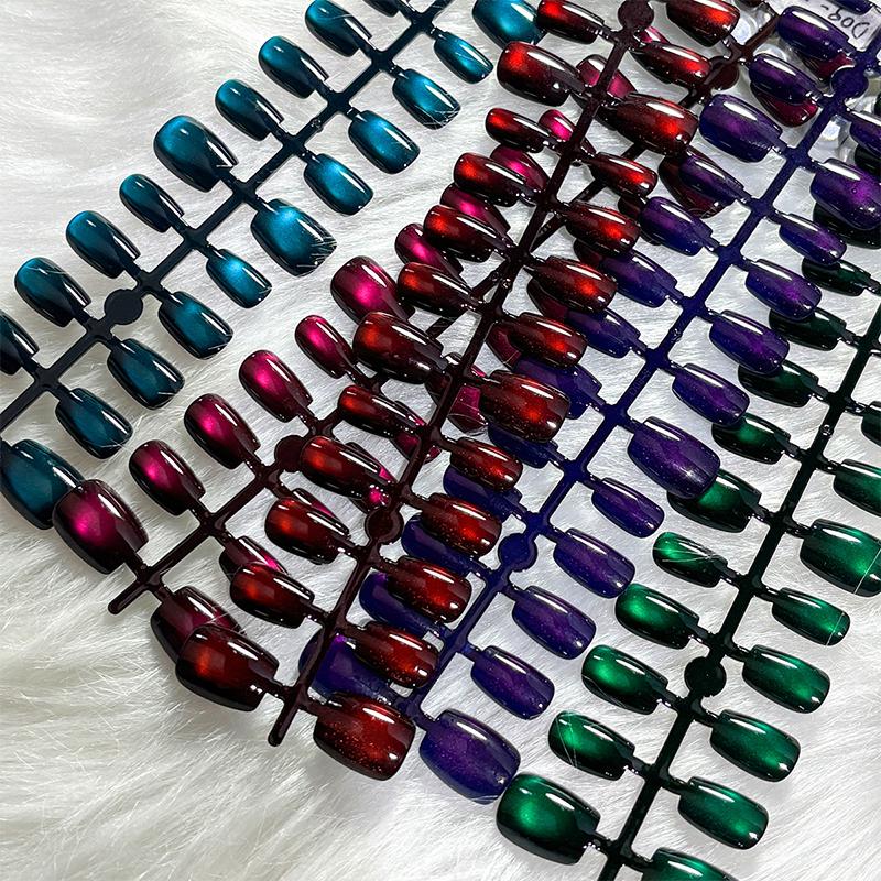 30PCS Press On Nails Short Almond Cat Eye Nail Tips DIY Instant Manicure Variety Elegant Colors for Office Daily Wear Women