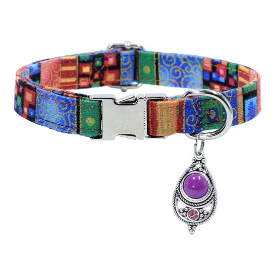 Vintage Pet Collar Boho Adjustable Nylon Dog Collar with Bead Pendant for Small Medium Large Dogs Cats