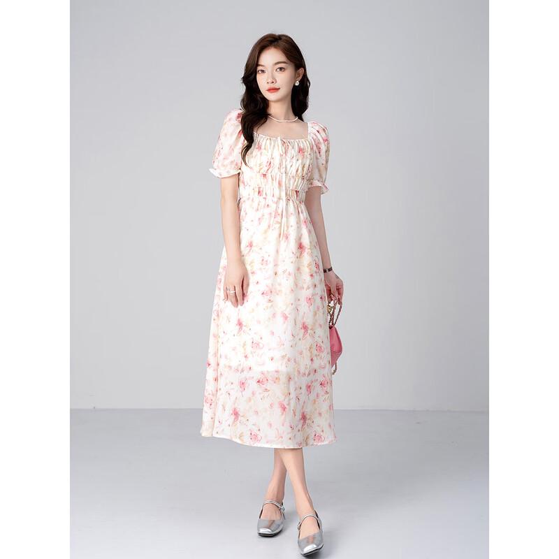 Aiyilian Women's French Floral Midi Dress