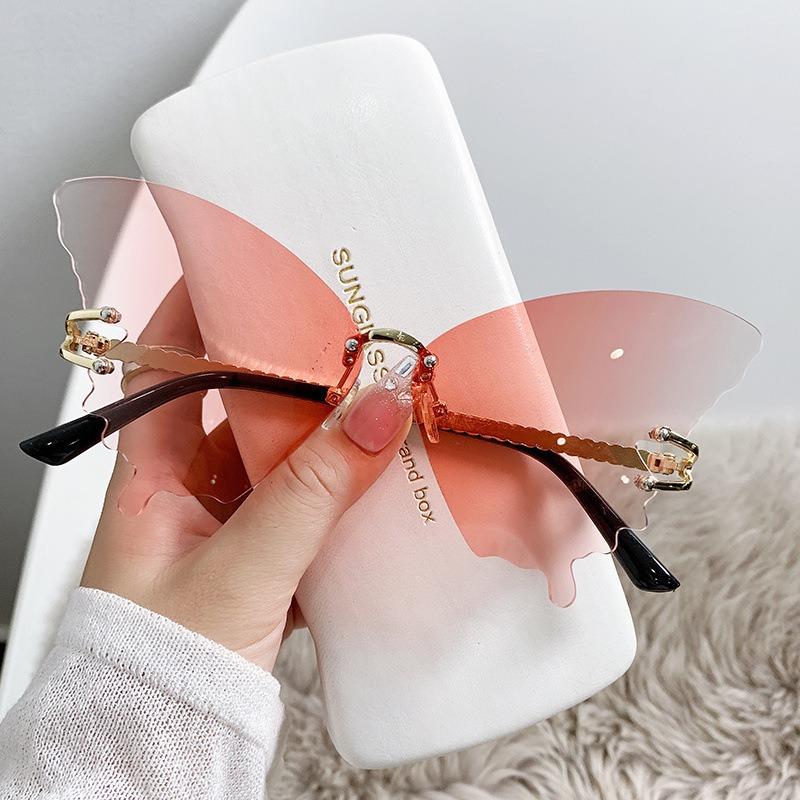Large Frame Fashionable Butterfly Sunglasses Retro Sunglasses UV Resistant Frameless Outdoor Sunshade розовый