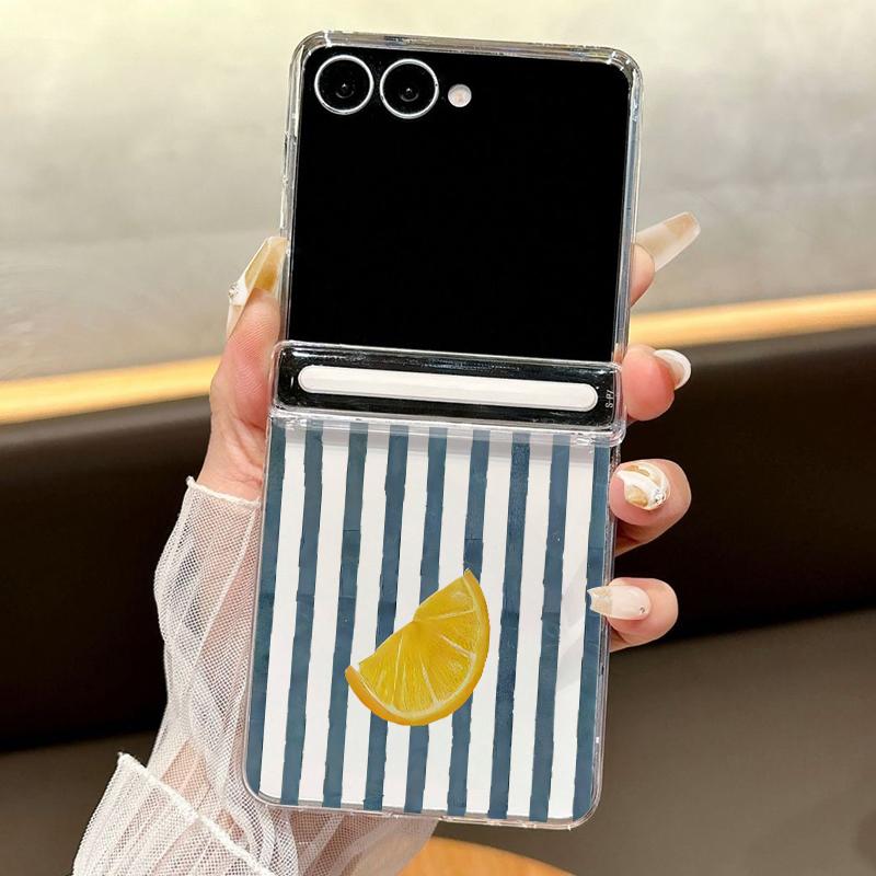 Magnetic Clear Hard Phone Case For Samsung Galaxy Z Flip7 FE Flip6 Flip5 Flip7 6 Cherry Fruit Pattern Transparent PC Back Cover