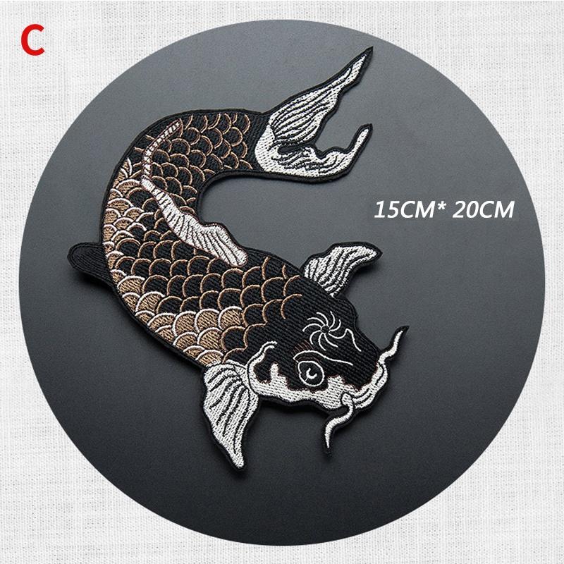 Chinese Style Squid Koi Fish Literary Patch Embroidery Decoration High-end Exquisite Collection Iron On Patches Badge Medal