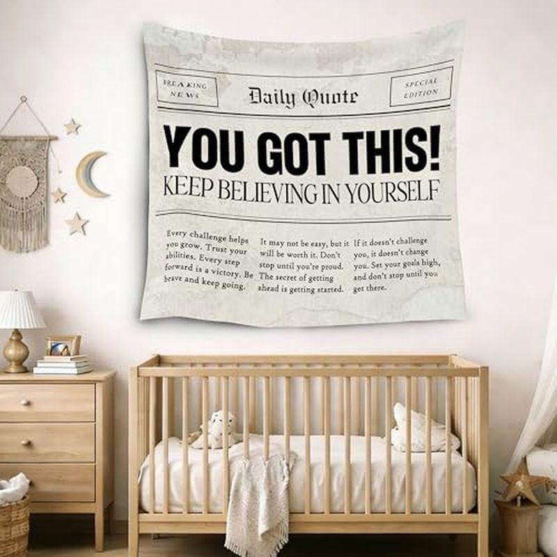 Daily Quote You Got This Newspaper Wall Tapestry Keep Believing In Yourself Motivational Text Article Bedroom Living Room