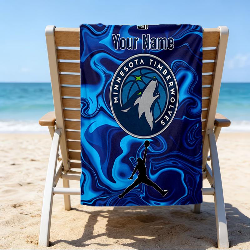 Custom Name Beach Towel Timberwolves Logo Beach Towel, Soft Microfiber, Gift for Her/Him, Birthday, for Pool, Beach, Travel, Fan gifts