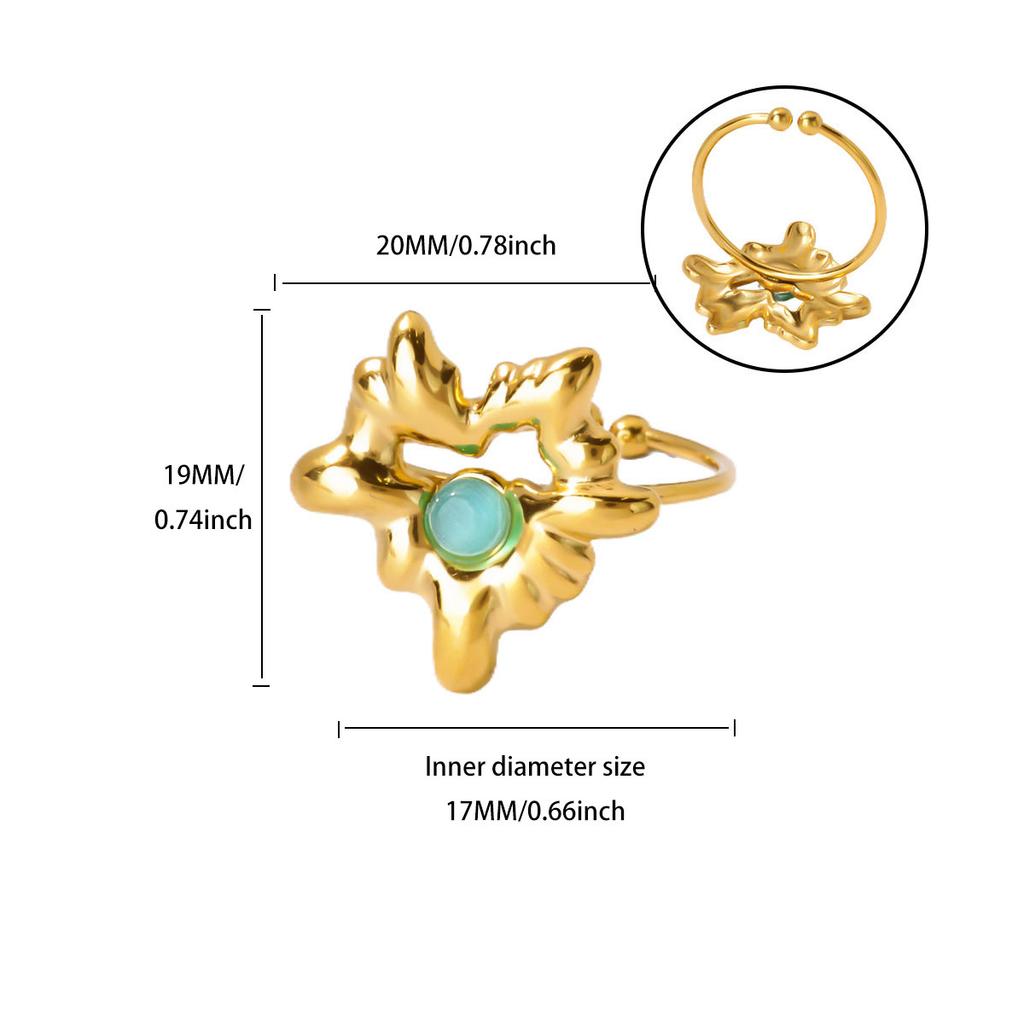 New retro natural stone zircon ring flower round opening stainless steel ring premium versatile jewelry