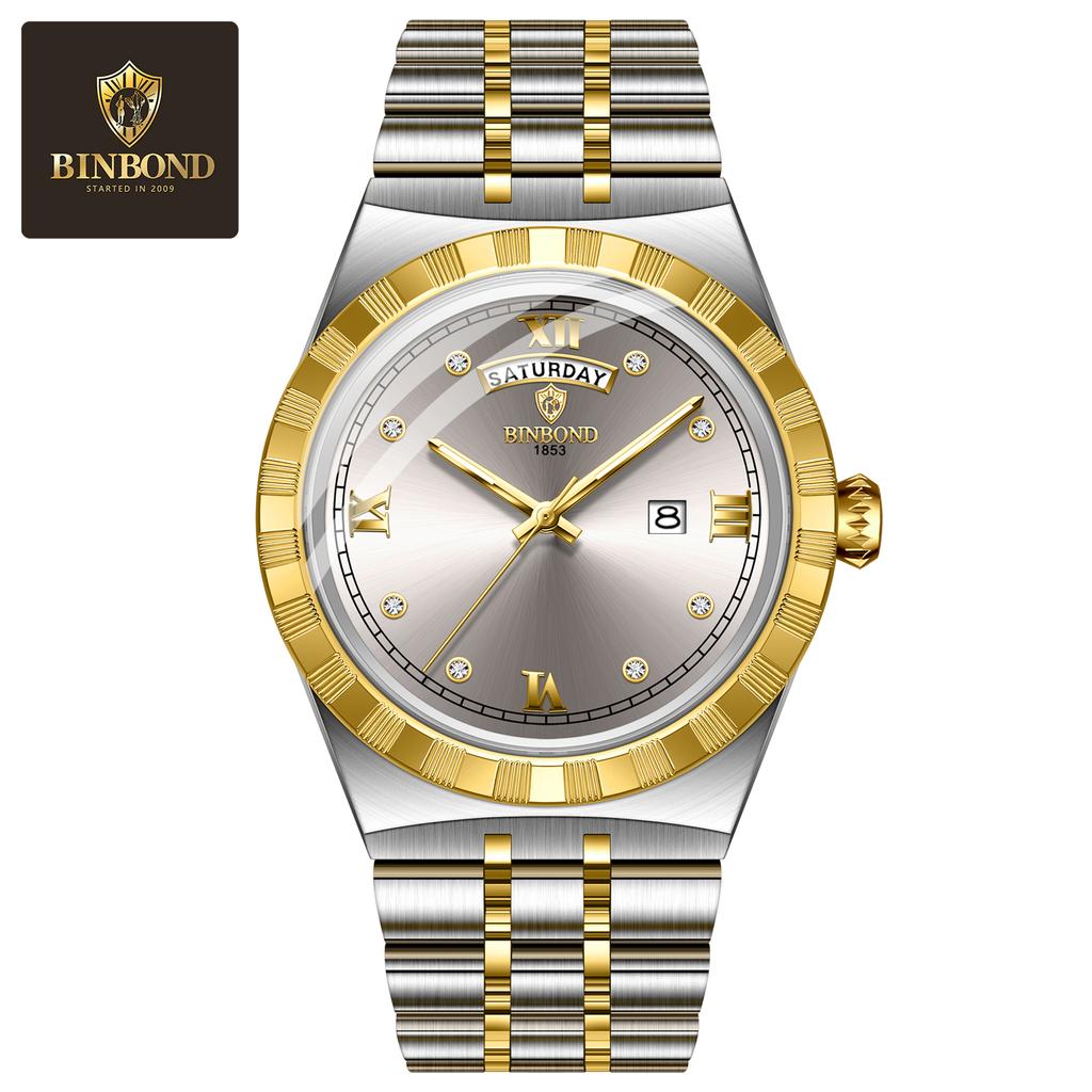 BINBOND New Luxury Wristwatch For Men Fashion Stainless Steel Date Quartz Man Watch Waterproof Luminous Casual Men's Watch