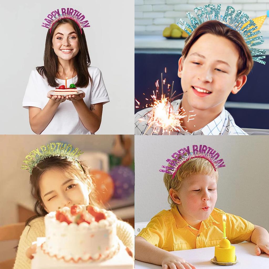 Nalaina Birthday Headbands of 5 Party Colorful Happy Birthday Party Supplies for Birthday Colored (Set Colors) Supplies, Decorations, Crowns, Women,