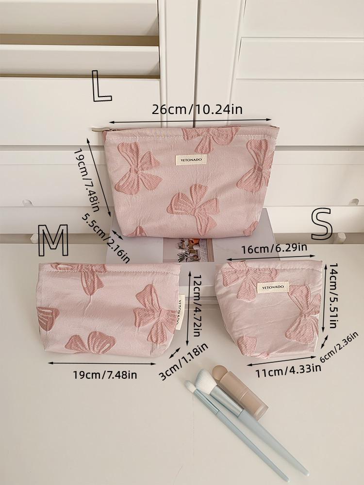 1Pc Pink Bow Knot Multi-functional Large Capacity Cosmetic Bags Organizer Women Handbag Makeup Brush Storage Bag Case