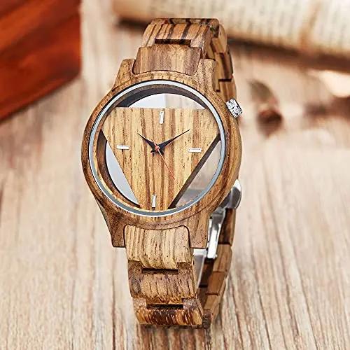 Wood Grain Triangular Hollow Wood Quartz Men s Watch Street Leisure Fashion Women s Accessories Watch Reloj De Madera