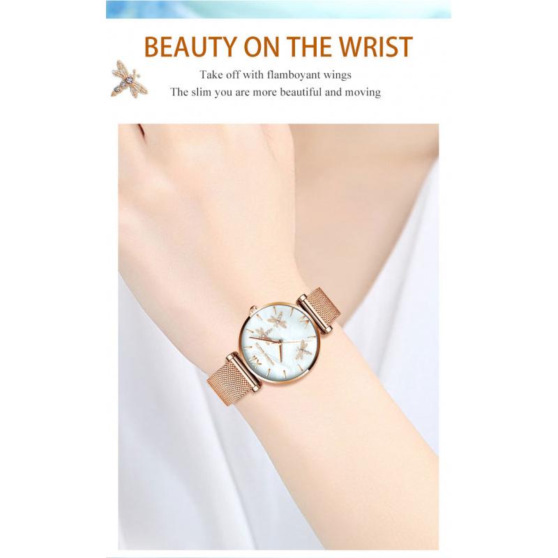 Hanna Martin Libellen-Design Damenuhr Wasserdicht Japanisches Uhrwerk 36mm Zifferblatt Modedesign Damenuhr