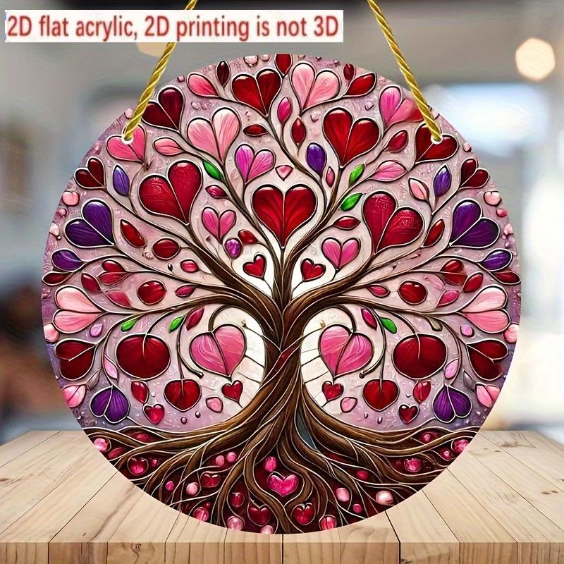 

2D Flat Round Tree Acrylic Decoration Sign, Pink, Red, Purple Heart Leaves Design, Suitable for Wall Decoration, Porch, Room, Villa, Accents Home, Hal 20*20cm