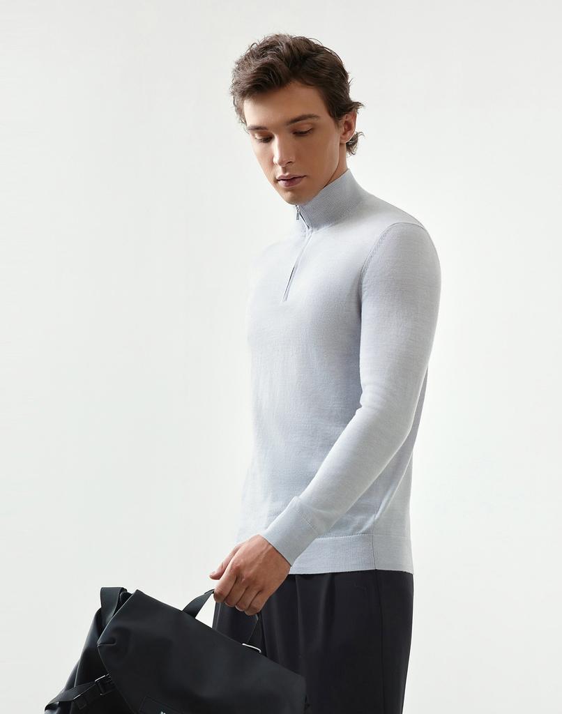 IKALOOK Merino Wool Zip-Up Turtleneck Knit Tee Bnit101