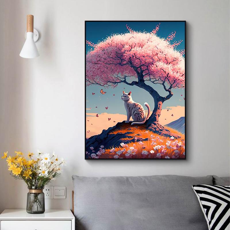Japanische lustige Tierkatze Kirschblüte Poster und Drucke Leinwand Gemälde Wand Kunst Bilder für Wohnzimmer Wohnkultur