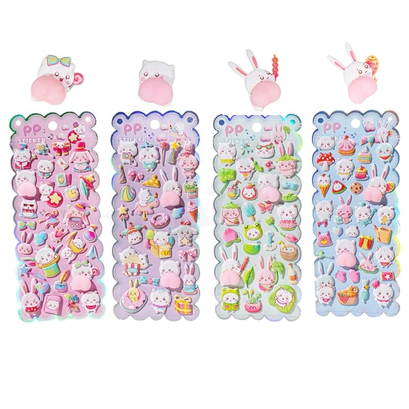 Cute Squishy Butt Animal Character 3D Stickers, Cute Pop Stickers for Smartphone Cases, Diary Stickers, Reward Stickers, Glitter Stickers, Kids,