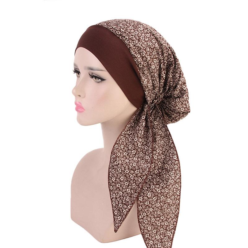 Women's Muslim Hijab Cancer Chemo Caps Flower Print Turban Cap Hair Loss Headscarf Elastic Cotton muslim Hijab Scarf Headwear