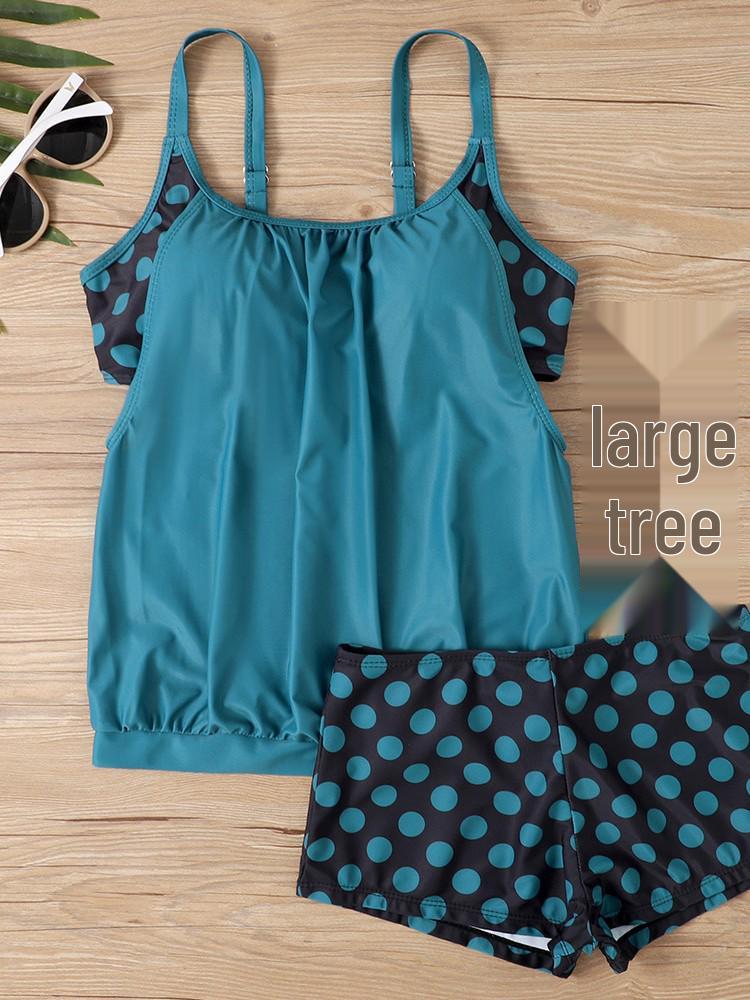 2025 Plus Size Polka Dot Flat Leg Tankini Swimsuit with Sexy Backless Design