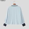 INCERUN Plus Size Men Casual Lapel Neck Long Sleeve Patchwork Buttons Shirts Tops
