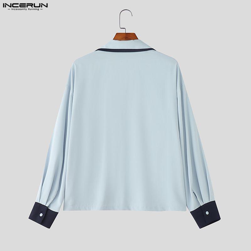INCERUN Plus Size Men Casual Lapel Neck Long Sleeve Patchwork Buttons Shirts Tops