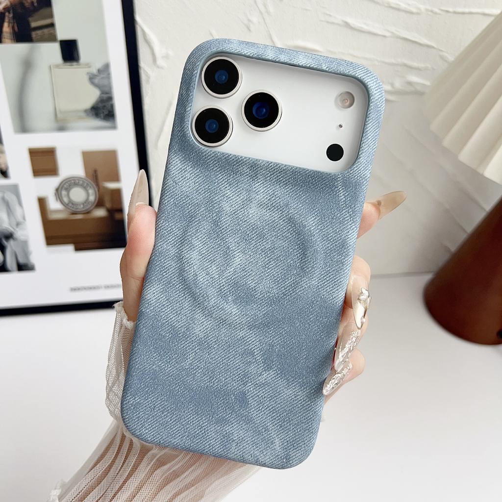 Applicable to iPhone17ProMax denim pattern magnetic mobile phone case skin feeling Apple 16Pro anti-drop 15 protective case