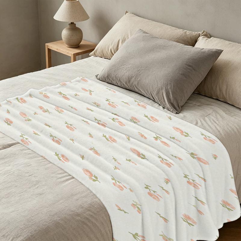 Flannel Throw Blanket - Short Plush Floral, Soft Warm Anti-Shed, Cozy Bedroom Decor for Single, Halloween & Christmas Home Use