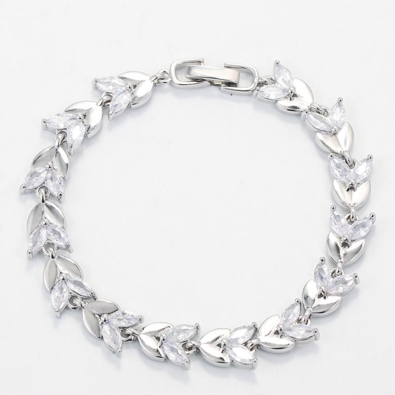 Zirconia Leaf Bracelet Women Men Geometric Design Full-Pave Crystal Cuff Gold Or Tone Adjustable Jewelry