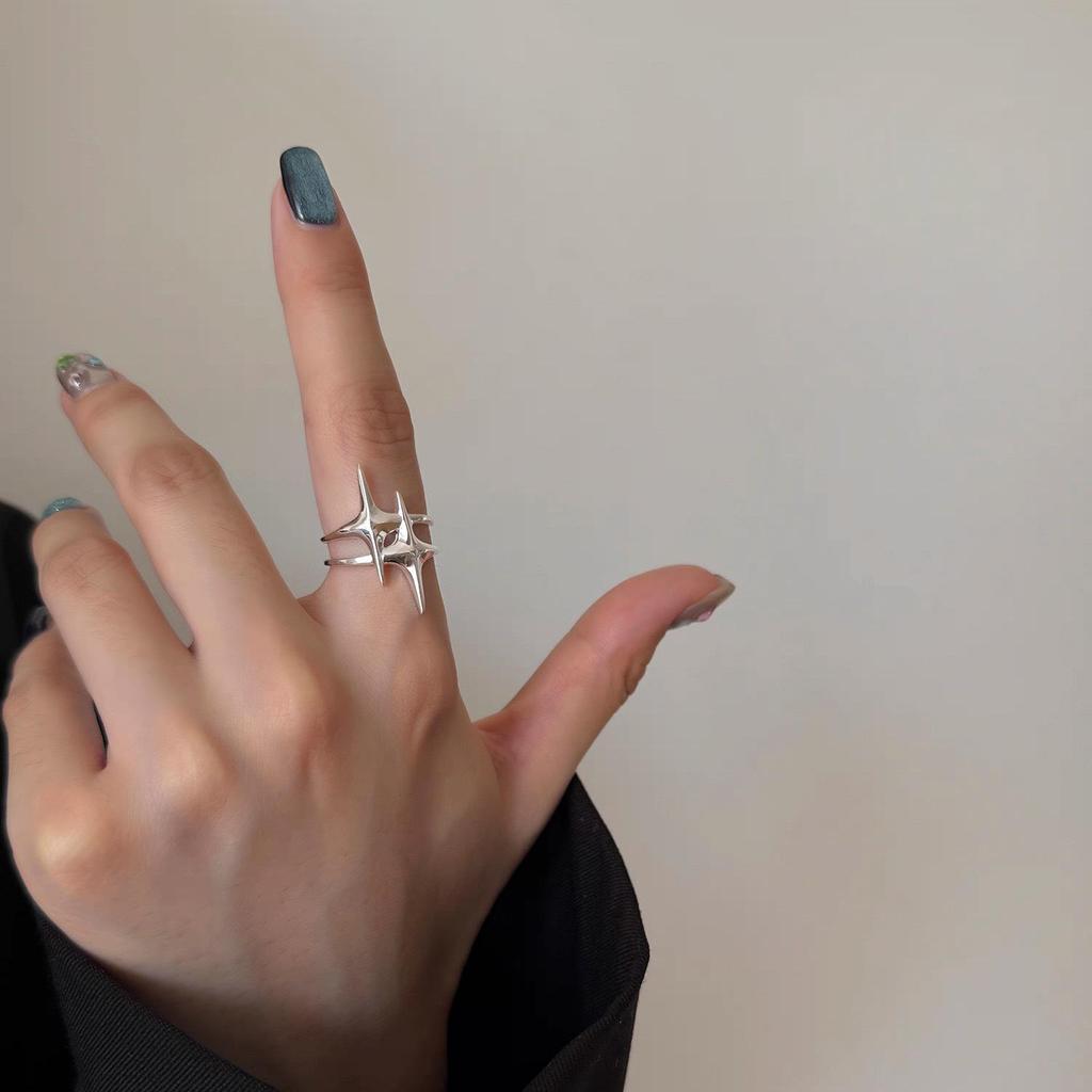 Women's Versatile Double Layer Star Ring: Stylish, Adjustable, Trendy Index Finger Accessory