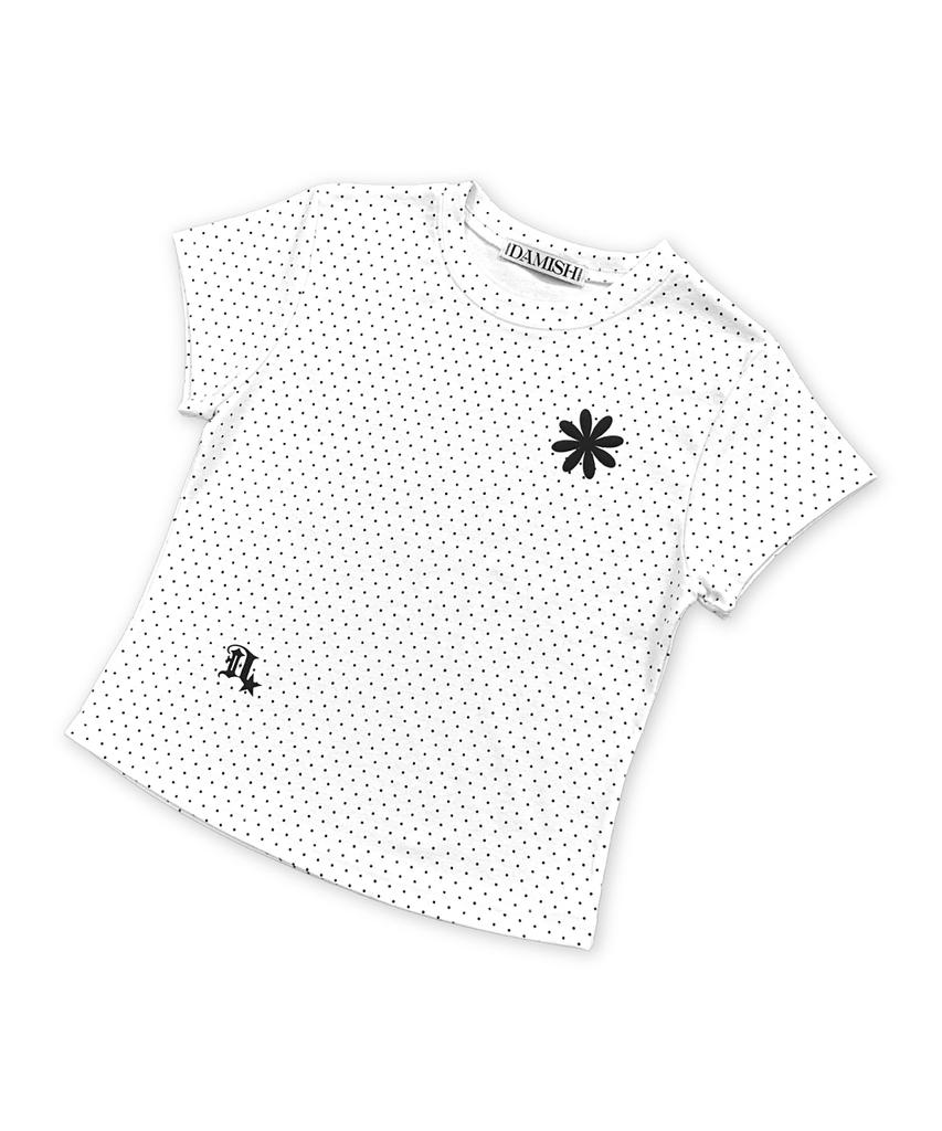 Damiswi Flower Symbol Polka Dot Short Sleeve T-Shirt_White